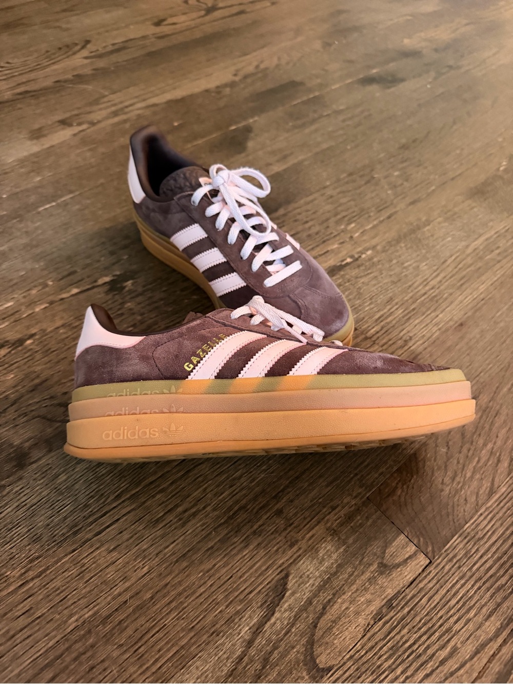 adidas Gazelle Platform Sneakers in brown and pink size 8